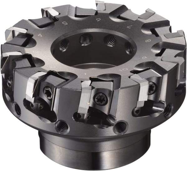 Sumitomo - 125mm Cut Diam, 14.4mm Arbor Hole, 50mm Max Depth of Cut, 90° Indexable Chamfer & Angle Face Mill - 10 Inserts, NF-LDEN Insert, Right Hand Cut, 10 Flutes, Through Coolant, Series HF - Apex Tool & Supply