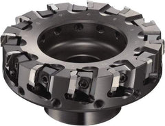 Sumitomo - 6" Cut Diam, 5/8" Arbor Hole, 2.374" Max Depth of Cut, 90° Indexable Chamfer & Angle Face Mill - 18 Inserts, NF-LDEN Insert, Right Hand Cut, 18 Flutes, Through Coolant, Series HF - Apex Tool & Supply