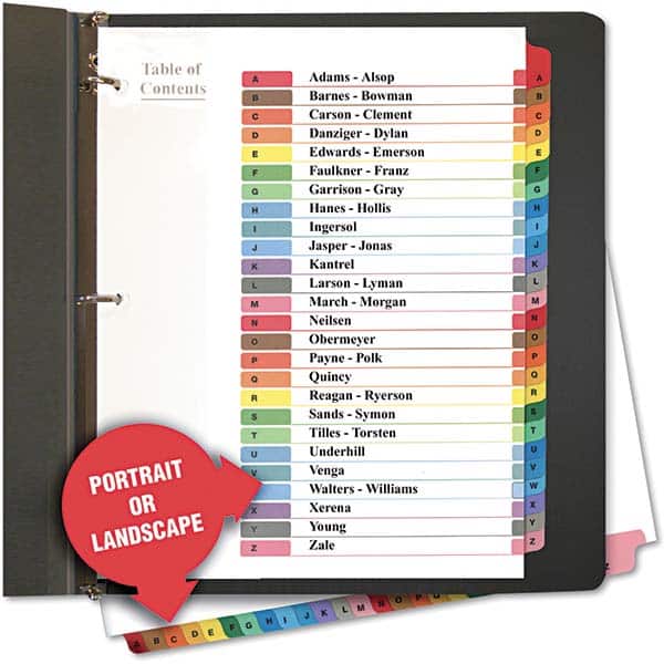 UNIVERSAL - Tabs, Indexes & Dividers Indexes & Divider Type: Printed Alpha Size: 8-1/2 x 11 - Apex Tool & Supply