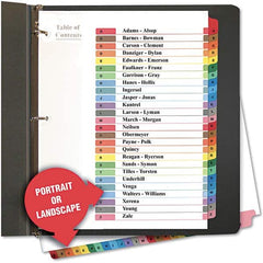 UNIVERSAL - Tabs, Indexes & Dividers Indexes & Divider Type: Printed Alpha Size: 8-1/2 x 11 - Apex Tool & Supply