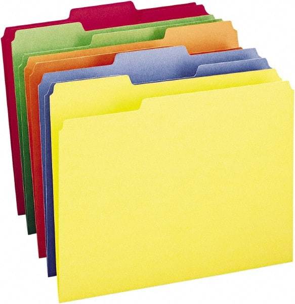 SMEAD - 8-1/2 x 11", Letter Size, Assorted Colors, File Folders with Top Tab - 11 Point Stock, 1/3 Tab Cut Location - Apex Tool & Supply