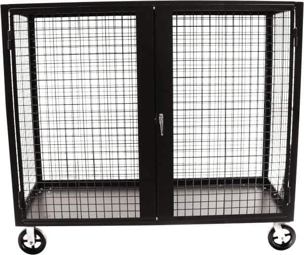 Valley Craft - 2,000 Lb Capacity, 4-Sided Steel Security Truck - 30" Long x 60" Wide x 66" High, 8" Diam Mold-On Rubber Wheels - Apex Tool & Supply