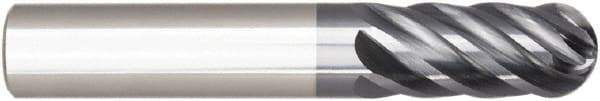 Niagara Cutter - 1" Diam, 2" LOC, 6 Flute Solid Carbide Ball End Mill - AlTiN Finish, Single End, 5" OAL, 1" Shank Diam, Spiral Flute - Apex Tool & Supply