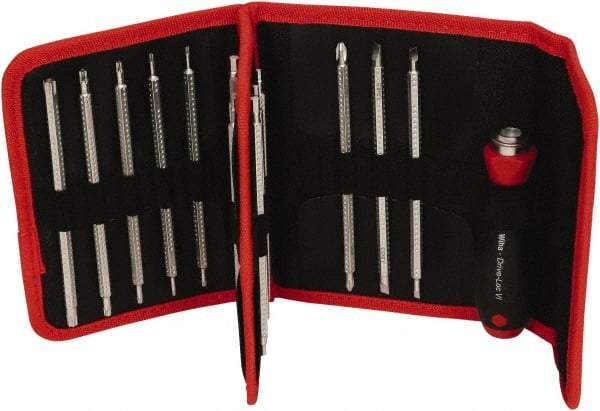 Wiha - 15 Piece, 4mm Drive Screwdriver Insert Torx Bit Set - #1 to #2 Phillips, 2 to 6mm Hex, T6 to T40 Torx, 3.5 to 4.5 & 5.5 to 6.5mm Slotted - Apex Tool & Supply