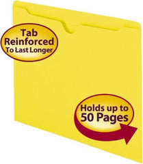 SMEAD - 8-1/2 x 11", Letter Size, Yellow, Colored Folders with Double-Ply Tabs - 11 Point Stock, Straight Tab Cut Location - Apex Tool & Supply