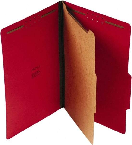 UNIVERSAL - 8-1/2 x 14", Legal, Ruby Red, Classification Folders with Top Tab Fastener - 25 Point Stock, Right of Center Tab Cut Location - Apex Tool & Supply