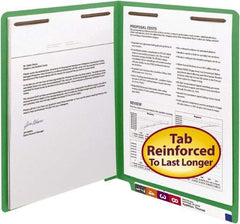 SMEAD - 8-1/2 x 11", Letter Size, Green, Classification Folders with End Tab Fastener - 11 Point Stock, Straight Tab Cut Location - Apex Tool & Supply
