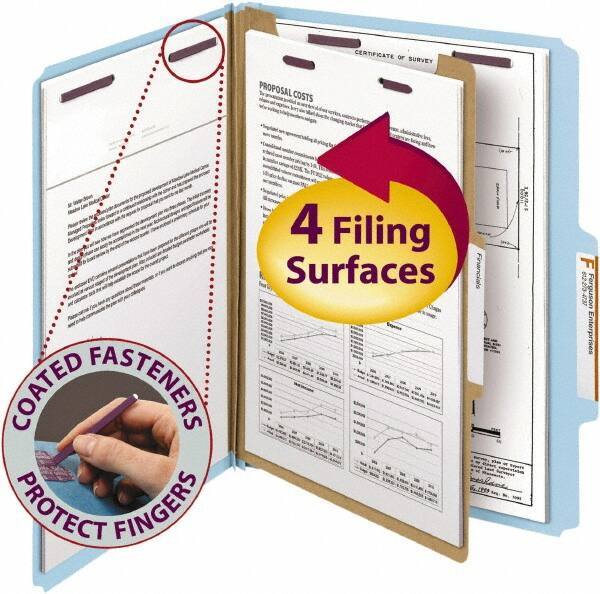 SMEAD - 8-1/2 x 11", Letter Size, Blue, Classification Folders with Top Tab Fastener - 23 Point Stock, Right of Center Tab Cut Location - Apex Tool & Supply