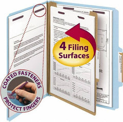 SMEAD - 8-1/2 x 11", Letter Size, Blue, Classification Folders with Top Tab Fastener - 23 Point Stock, Right of Center Tab Cut Location - Apex Tool & Supply