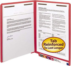 SMEAD - 8-1/2 x 11", Letter Size, Red, Classification Folders with End Tab Fastener - 11 Point Stock, Straight Tab Cut Location - Apex Tool & Supply