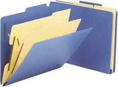 SMEAD - 8-1/2 x 11", Letter Size, Blue, Classification Folders with Top Tab Fastener - Right of Center Tab Cut Location - Apex Tool & Supply