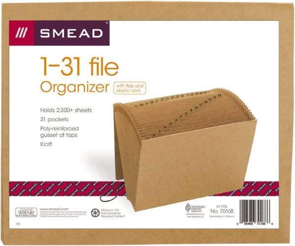 SMEAD - 8-1/2 x 11", Letter Size, Kraft, 1-31 Indexed Expanding Files - Assorted Tab Cut Location - Apex Tool & Supply