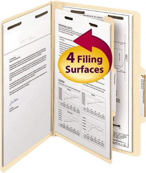 SMEAD - 8-1/2 x 14", Legal, Manila, Classification Folders with Top Tab Fastener - 18 Point Stock, 2/5 Tab Cut Location - Apex Tool & Supply