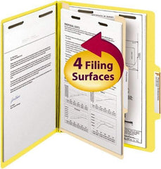 SMEAD - 8-1/2 x 11", Letter Size, Yellow, Classification Folders with Top Tab Fastener - 14 Point Stock, Right of Center Tab Cut Location - Apex Tool & Supply