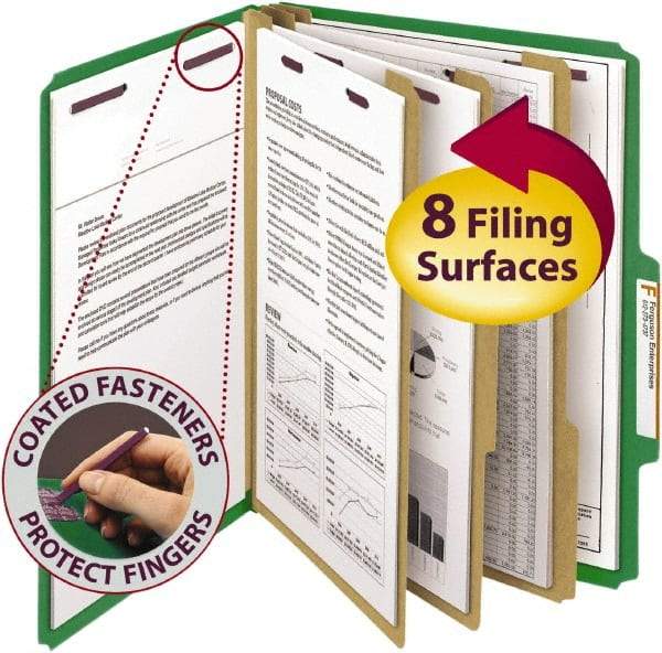 SMEAD - 8-1/2 x 11", Letter Size, Green, Classification Folders with Top Tab Fastener - 23 Point Stock, 2/5 Tab Cut Location - Apex Tool & Supply