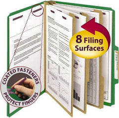 SMEAD - 8-1/2 x 11", Letter Size, Green, Classification Folders with Top Tab Fastener - 23 Point Stock, 2/5 Tab Cut Location - Apex Tool & Supply