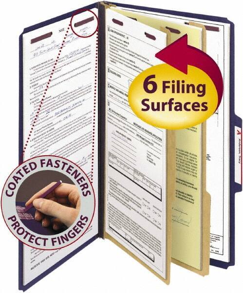 SMEAD - 8-1/2 x 14", Legal, Dark Blue, Classification Folders with Top Tab Fastener - 23 Point Stock, Right of Center Tab Cut Location - Apex Tool & Supply