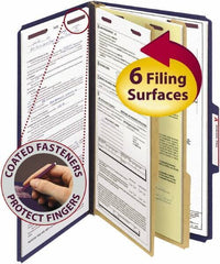 SMEAD - 8-1/2 x 14", Legal, Dark Blue, Classification Folders with Top Tab Fastener - 23 Point Stock, Right of Center Tab Cut Location - Apex Tool & Supply