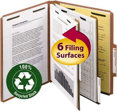 SMEAD - 8-1/2 x 11", Letter Size, Red, Classification Folders with Top Tab Fastener - 25 Point Stock, Right of Center Tab Cut Location - Apex Tool & Supply