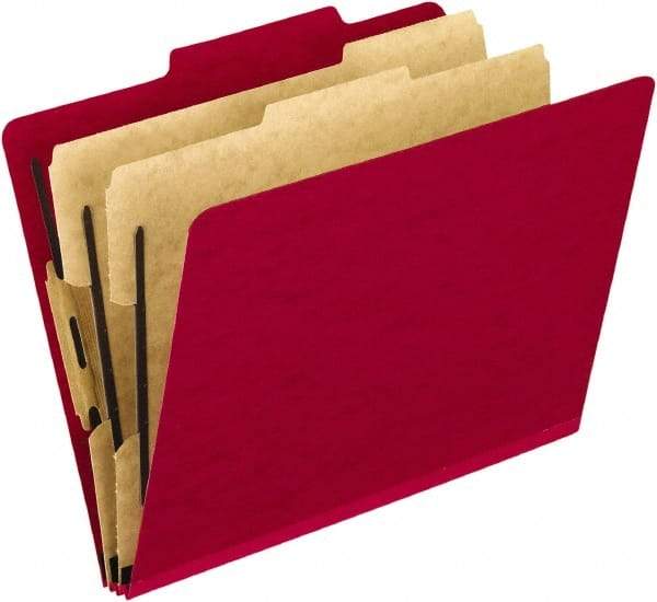Pendaflex - 8-1/2 x 11", Letter Size, Scarlet, Classification Folders with Top Tab Fastener - 20 Point Stock, Right of Center Tab Cut Location - Apex Tool & Supply