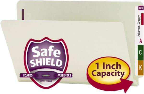 SMEAD - 8-1/2 x 14", Legal, Gray-Green, Expansion Folders - 25 Point Stock, Straight Tab Cut Location - Apex Tool & Supply