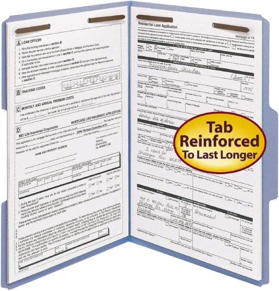 SMEAD - 8-1/2 x 14", Legal, Blue, File Folders with Top Tab - 11 Point Stock, 1/3 Tab Cut Location - Apex Tool & Supply