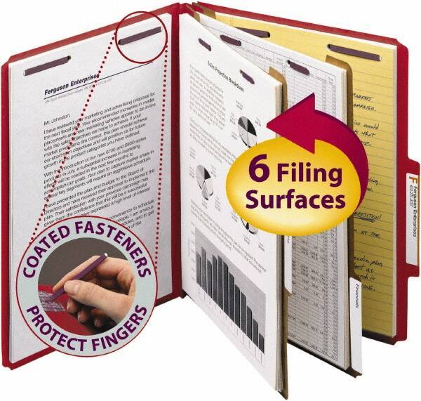 SMEAD - 8-1/2 x 11", Letter Size, Bright Red, Classification Folders with Top Tab Fastener - 23 Point Stock, Right of Center Tab Cut Location - Apex Tool & Supply