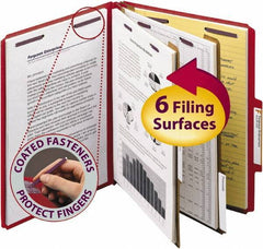 SMEAD - 8-1/2 x 11", Letter Size, Bright Red, Classification Folders with Top Tab Fastener - 23 Point Stock, Right of Center Tab Cut Location - Apex Tool & Supply