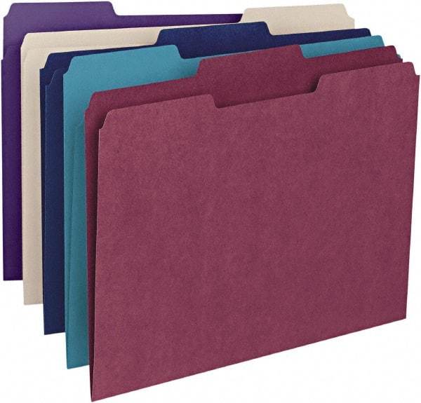 SMEAD - 8-1/2 x 11", Letter Size, Assorted Colors, File Folders with Top Tab - 11 Point Stock, 1/3 Tab Cut Location - Apex Tool & Supply