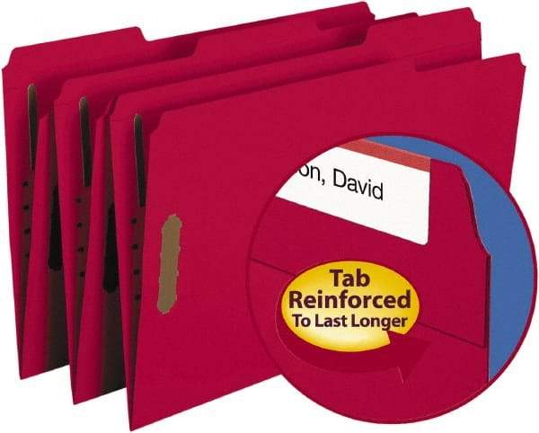 SMEAD - 8-1/2 x 14", Legal, Red, File Folders with Top Tab - 11 Point Stock, 1/3 Tab Cut Location - Apex Tool & Supply
