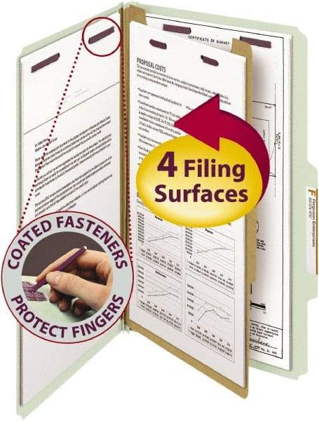 SMEAD - 8-1/2 x 14", Legal, Gray/Green, Classification Folders with Top Tab Fastener - 25 Point Stock, Right of Center Tab Cut Location - Apex Tool & Supply