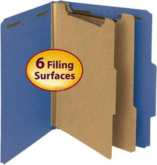 SMEAD - 8-1/2 x 11", Letter Size, Dark Blue, Classification Folders with Top Tab Fastener - 25 Point Stock, Right of Center Tab Cut Location - Apex Tool & Supply