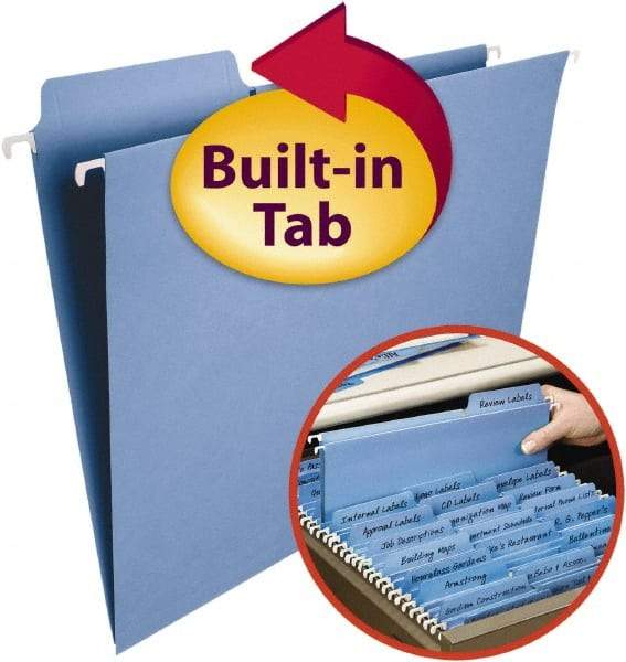 SMEAD - 8-1/2 x 11", Letter Size, Blue, Hanging File Folder - 11 Point Stock, 1/3 Tab Cut Location - Apex Tool & Supply
