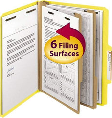 SMEAD - 8-1/2 x 11", Letter Size, Yellow, Classification Folders with Top Tab Fastener - 14 Point Stock, Right of Center Tab Cut Location - Apex Tool & Supply