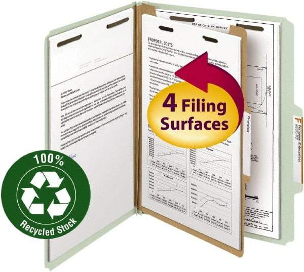 SMEAD - 8-1/2 x 11", Letter Size, Gray/Green, Classification Folders with Top Tab Fastener - 25 Point Stock, 2/5 Tab Cut Location - Apex Tool & Supply