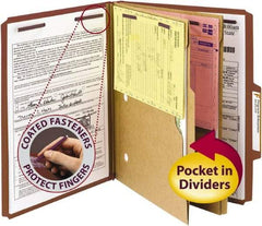 SMEAD - 8-1/2 x 11", Letter Size, Red, Classification Folders with Top Tab Fastener - 25 Point Stock, Right of Center Tab Cut Location - Apex Tool & Supply