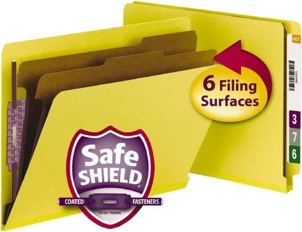 SMEAD - 8-1/2 x 11", Letter Size, Yellow, Classification Folders with End Tab Fastener - 23 Point Stock, Straight Tab Cut Location - Apex Tool & Supply