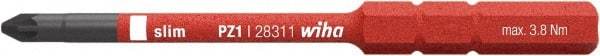 Wiha - 4mm Drive, #1 Pozidriv Screwdriver Bit - 75mm OAL - Apex Tool & Supply