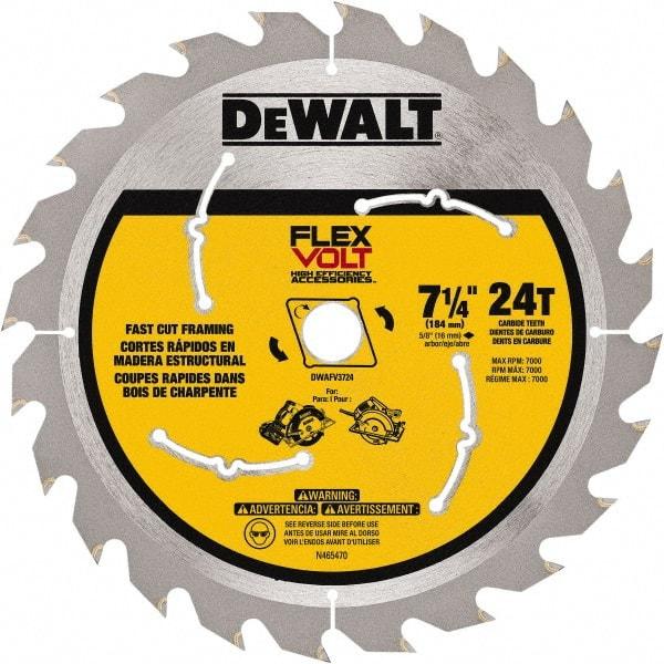 DeWALT - 7-1/4" Diam, 15.88mm Arbor Hole Diam, 24 Tooth Wet & Dry Cut Saw Blade - Steel, Smooth Action, Standard Round Arbor - Apex Tool & Supply