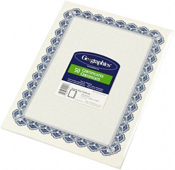 Geographic - 50 Sheet, 8-1/2 x 11", Certificate - Blue - Apex Tool & Supply