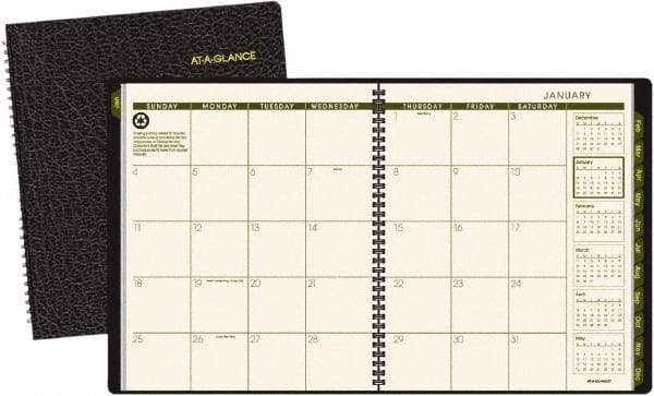 AT-A-GLANCE - 12 Sheet, 9 x 11", Monthly Planner - Black - Apex Tool & Supply