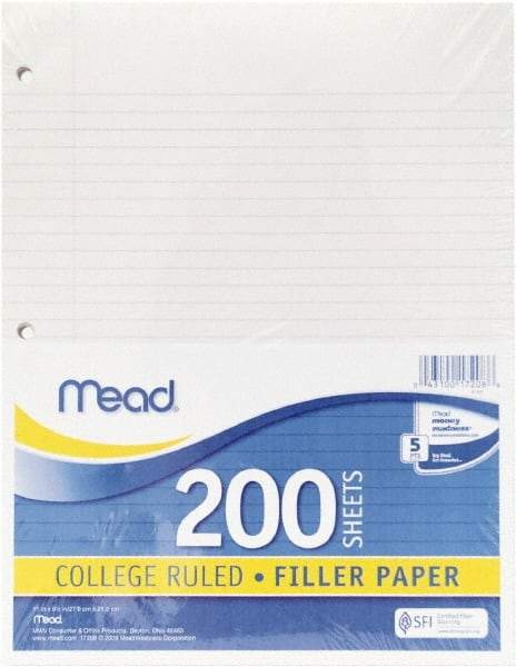 Mead - 200 Sheet, 8-1/2 x 11", College Ruled Filler Paper - White - Apex Tool & Supply