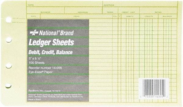 National Brand - 100 Sheet, 5 x 8-1/2", Ledger Refill Sheets - Green - Apex Tool & Supply