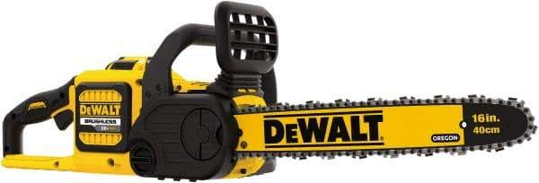 DeWALT - 60 Volt, 25.2 Ft/sec, Battery Powered Chainsaw - 16" Guide Bar Length, 7,500 RPM, 3/8" Chain Pitch, 0.043 Chain Gauge - Apex Tool & Supply
