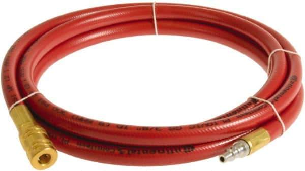 Continental ContiTech - 3/8" ID x 0.6" OD 10' Long Multipurpose Air Hose - Industrial Interchange Safety Coupler x Male Plug Ends, 300 Working psi, -10 to 158°F, 1/4" Fitting, Red - Apex Tool & Supply