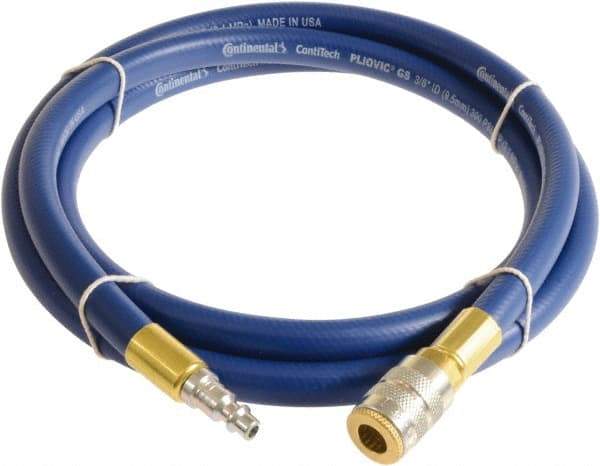Continental ContiTech - 1/2" ID x 0.78" OD 3' Long Multipurpose Air Hose - Industrial Interchange Safety Coupler x Male Plug Ends, 300 Working psi, -10 to 158°F, 1/2" Fitting, Blue - Apex Tool & Supply