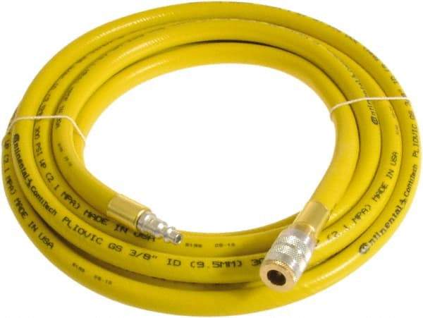 Continental ContiTech - 1/4" ID x 0.45" OD 15' Long Multipurpose Air Hose - Industrial Interchange Safety Coupler x Male Plug Ends, 300 Working psi, -10 to 158°F, 1/4" Fitting, Yellow - Apex Tool & Supply