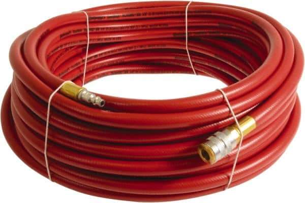 Continental ContiTech - 1/4" ID x 0.45" OD 20' Long Multipurpose Air Hose - Industrial Interchange Safety Coupler x Male Plug Ends, 300 Working psi, -10 to 158°F, 1/4" Fitting, Red - Apex Tool & Supply