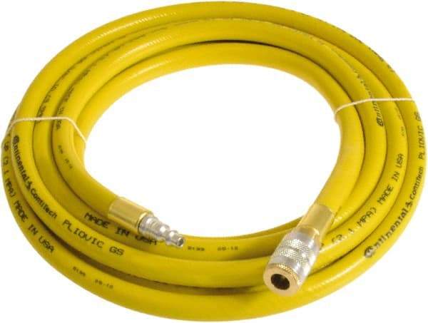 Continental ContiTech - 3/4" ID x 1.11" OD 50' Long Multipurpose Air Hose - Industrial Interchange Safety Coupler x Male Plug Ends, 250 Working psi, -10 to 158°F, 3/4" Fitting, Yellow - Apex Tool & Supply