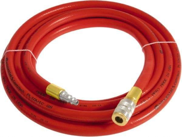 Continental ContiTech - 3/4" ID x 1.11" OD 50' Long Multipurpose Air Hose - Industrial Interchange Safety Coupler x Male Plug Ends, 250 Working psi, -10 to 158°F, 3/4" Fitting, Red - Apex Tool & Supply
